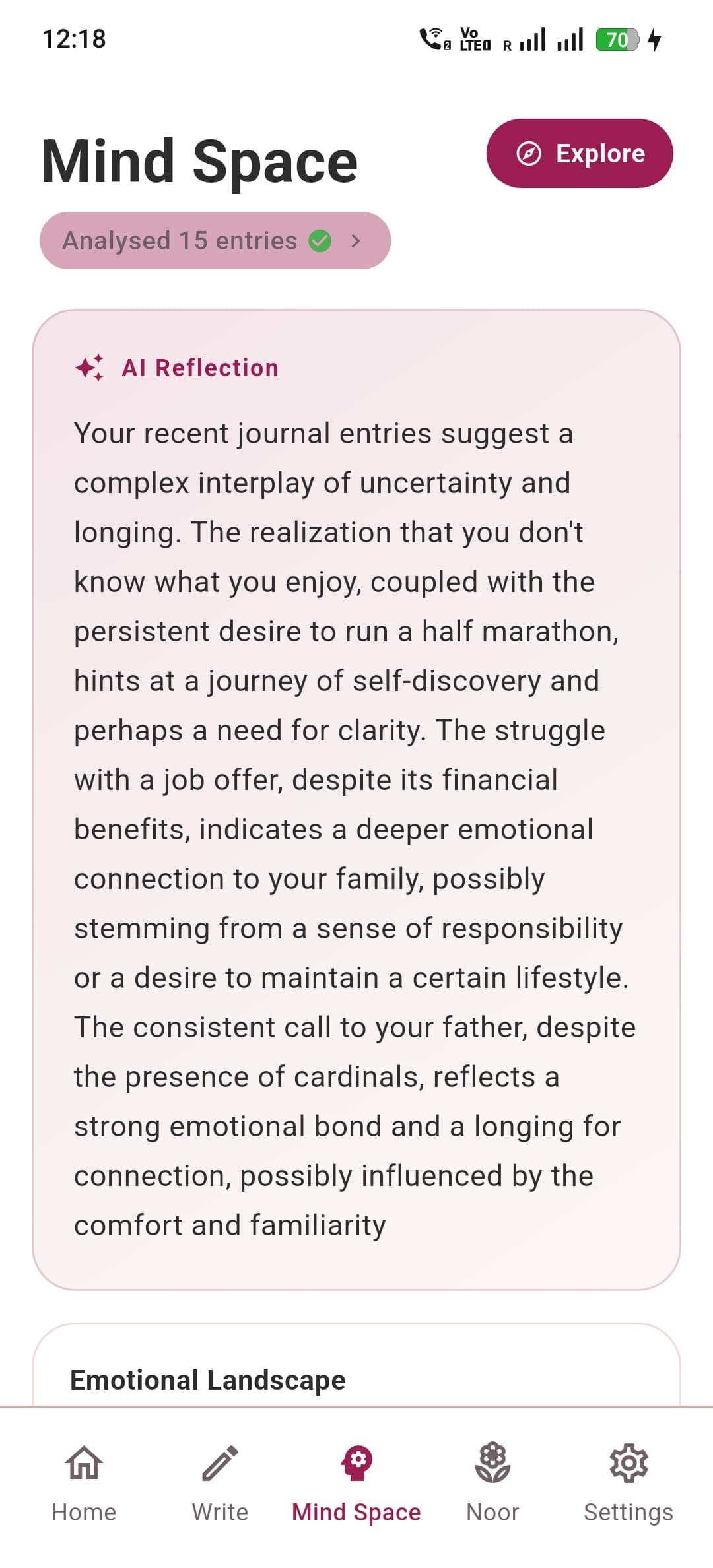 NoorSense app — AI Reflections